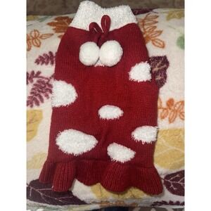 FRIENDS FOREVER‎ Red & White CHRISTMAS SWEATER DRESS Puppy/Dog small Pom Poms